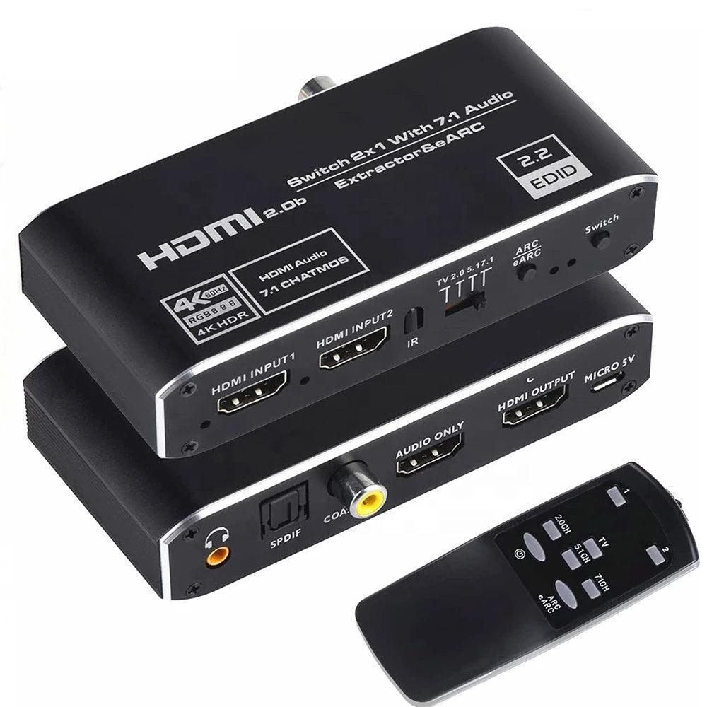 NÖRDIC 4K 60Hz HDMI-svitsj 2 til 1 med lyduttrekk Toslink HDR HDCP2:3  ARC/eARC 7.1-lyd - Elkjøp