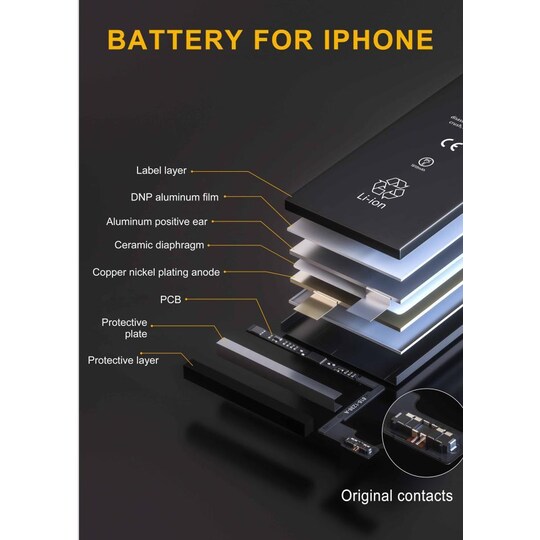 NÖRDIC batteri for iPhone 6 med verktøysett 7 deler og batteri tape 1810mah  - Elkjøp