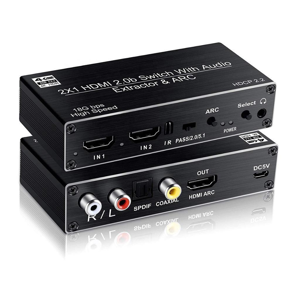 NÖRDIC HDMI Switch 2 til 1 med Audio Extractor og ARC 4K 60Hz SPDIF Coaxial  RCA L / R og Stereo - Elkjøp