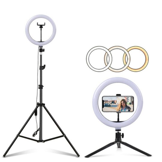 LED RING LIGHT 30CM Diameter med mobilholder med stativ og gulvstandid  Diameter 10 Trinn Dimmable Tre Light Mode Selfie Lamping Lamp - Elkjøp