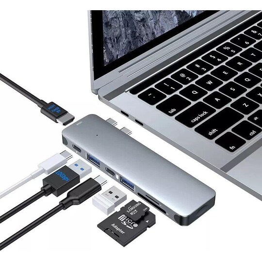 NÖRDIC 2 til 7 USB-C dokkingstasjon for doble skjermer for MacBook Pro og  Air 1xHDMI 4K60Hz 1xThunderbolt 3 USB-C 5K60Hz 40G 1xUSB-C 100W PD - Elkjøp