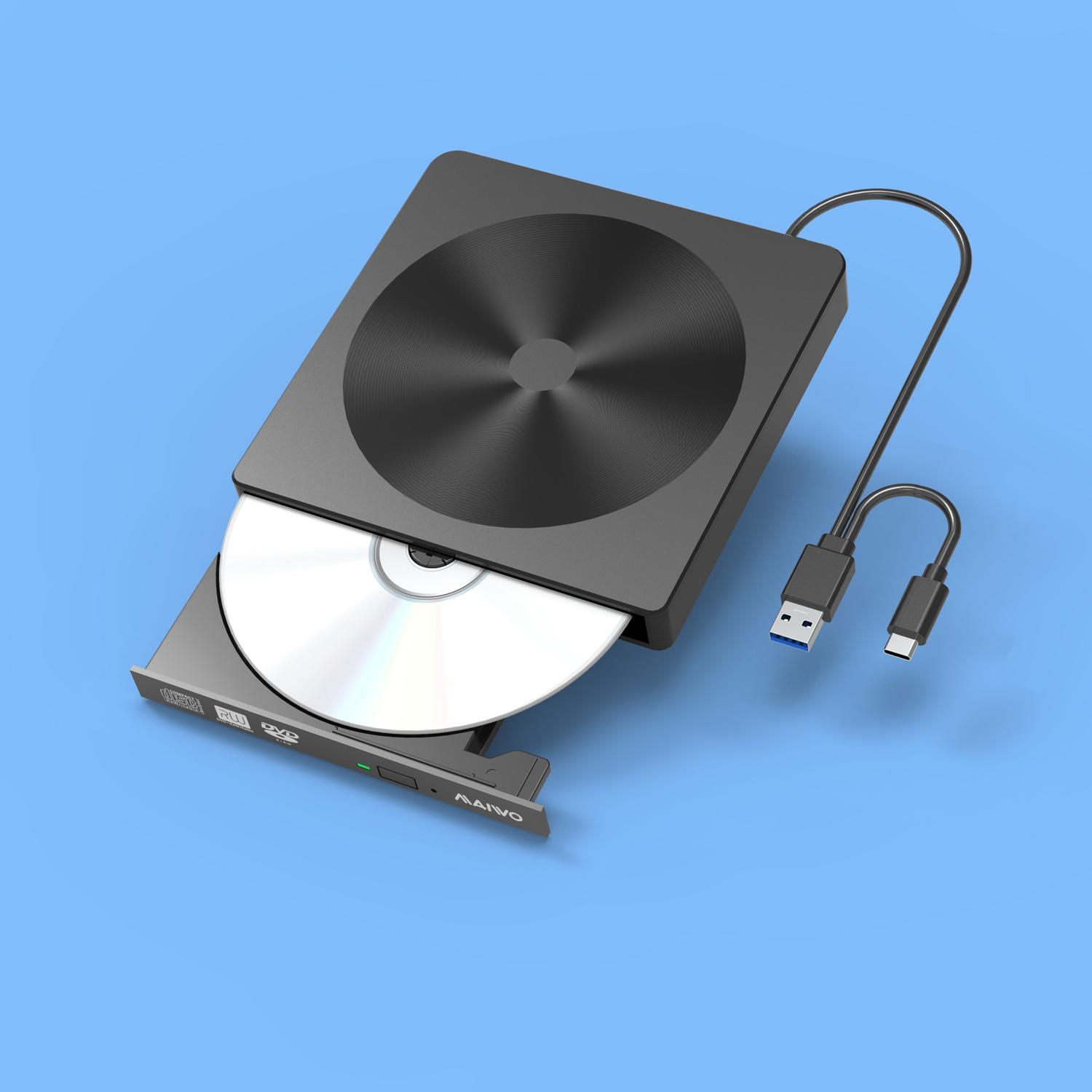 Maiwo Slim ekstern USB DVD/CD-spiller både USB-C og USB-A Ekstern optisk  stasjon - Elkjøp