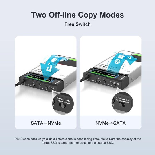 Maiwo Offline Hard Drive Kloning NVMe M.2 SSD til 2,5"" og 3,5"" SATA HDD  USB-C 3,2 10Gbps - Elkjøp