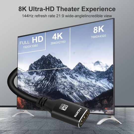 NÖRDIC HDMI skjøtekabel 3m 8K60Hz 4K144 HDMI 2.1 48Gbps Ultra High Speed  ​​​​HDMI - Elkjøp