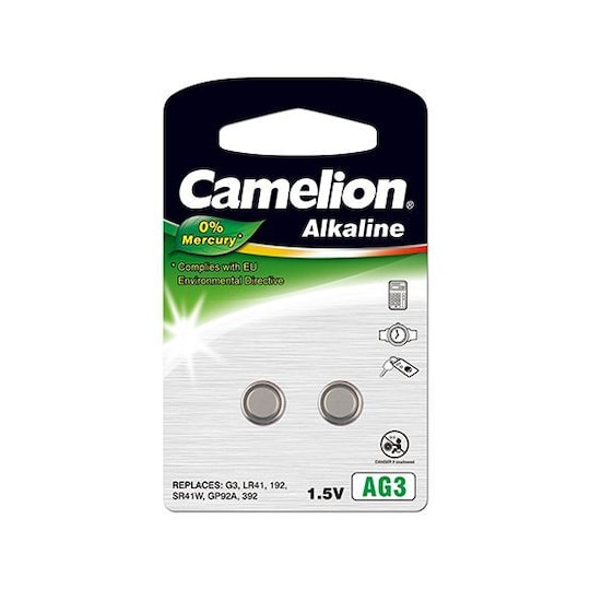 Camelion AG3/LR41/LR736/392, alkalisk knappcell, 2 st - Elkjøp