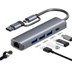deltaco USBC hub 2xUSBA ports USB 3.1 Gen1 5Gbps box 0.1m cable