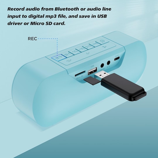 Bærbar Bluetooth Audio Digitizer og høyttaler, Ta opp og spill av 12W  stereolyd med Line-in, USB Flash Drive og TF-kortstøtte - Elkjøp