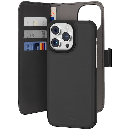 Puro 2-i-1 iPhone 15 Pro Max lommebokdeksel (sort) - Elkjøp