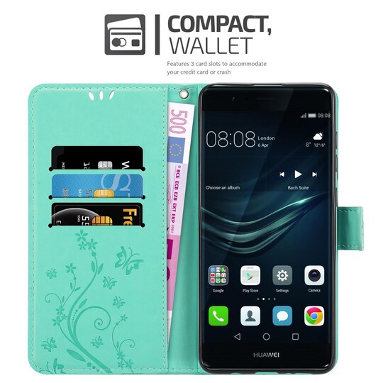 Huawei P9 PLUS lommebokdeksel Blomster (turkis) - Elkjøp