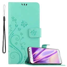Samsung Galaxy S4 lommebokdeksel Blomster (turkis)