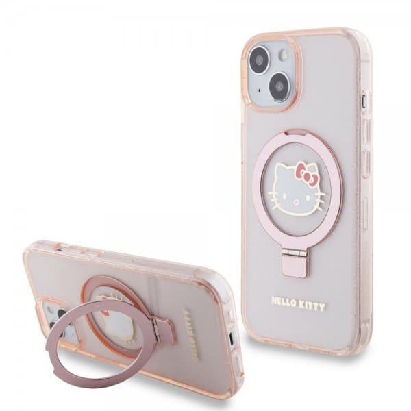 Hello Kitty iPhone 15 Deksel Ring Stand MagSafe Rosa