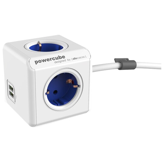 PowerCube Extended stikkontakt med USB-porter 1402BLDEEUPC (blå) - Elkjøp