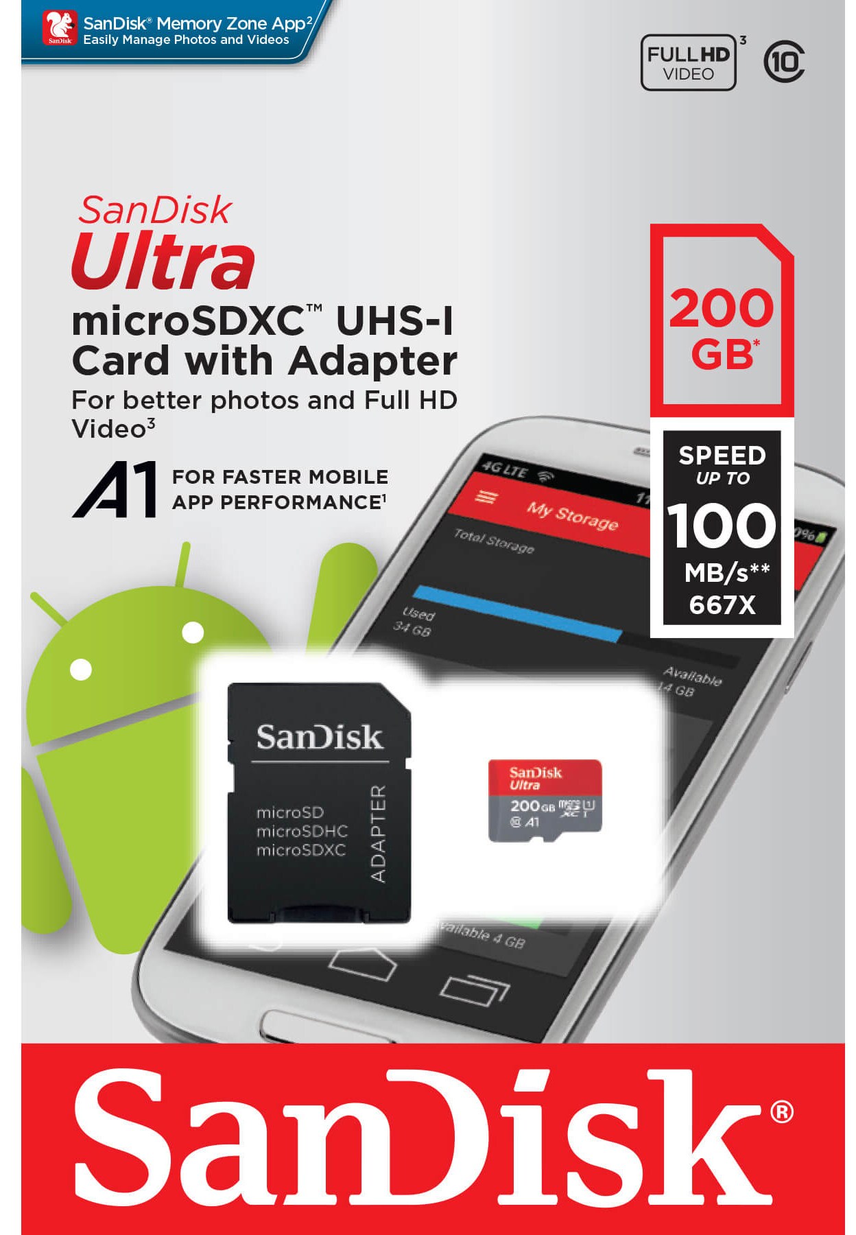 SanDisk Ultra Micro SD-kort 200 GB med SD-adapter - Minnekort til mobil og  GPS - Elkjøp