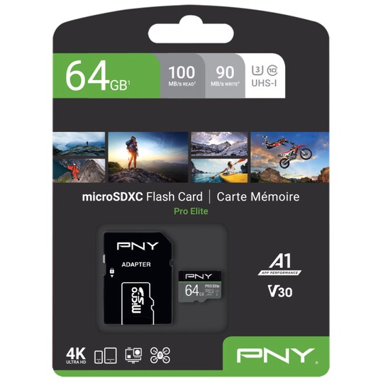 PNY PRO Elite Micro SDXC U3 V30-minnekort 64 GB - Elkjøp