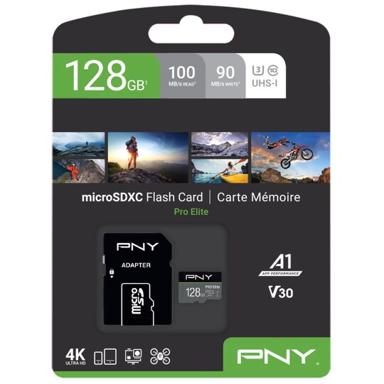 PNY PRO Elite Micro SDXC U3 V30-minnekort 128 GB - Elkjøp