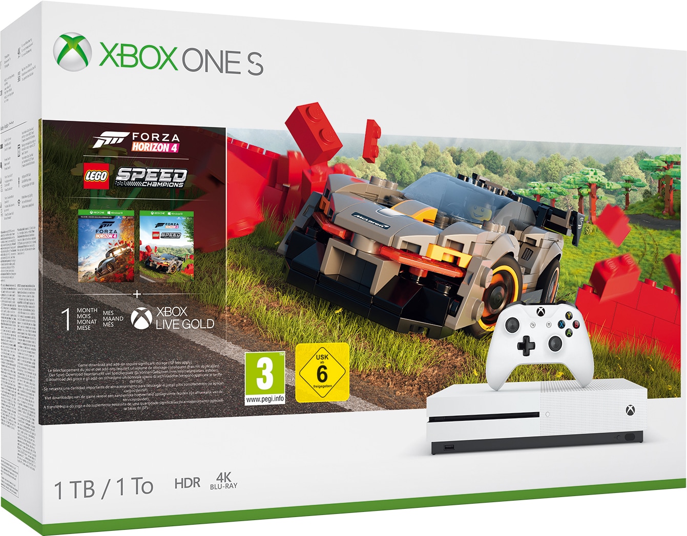 Xbox One S 1 TB: Forza Horizon 4, Forza Horizon 4 Lego-pakke (hvit) - Elkjøp