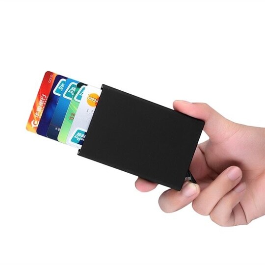 Kortholder kredittkortdeksel RFID-beskttet Aluminium Pop-up - Svart - Elkjøp