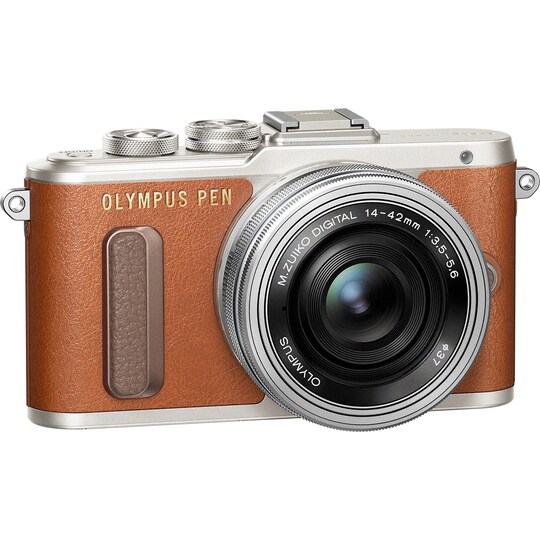 Olympus PEN E-PL8 CSC kamera + 14-42 mm pannekakeobjektivsett (brun) -  Elkjøp