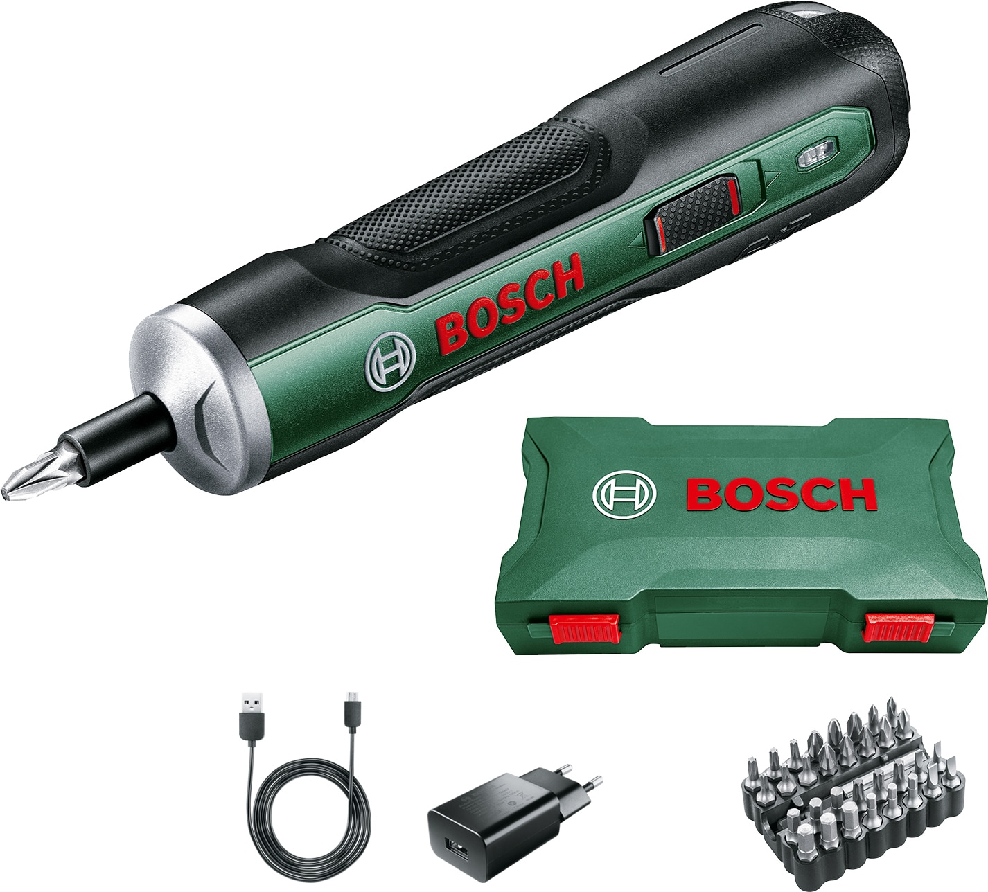 Bosch PushDrive batteridrevet skrujern m/ 32-bits sett - Elkjøp
