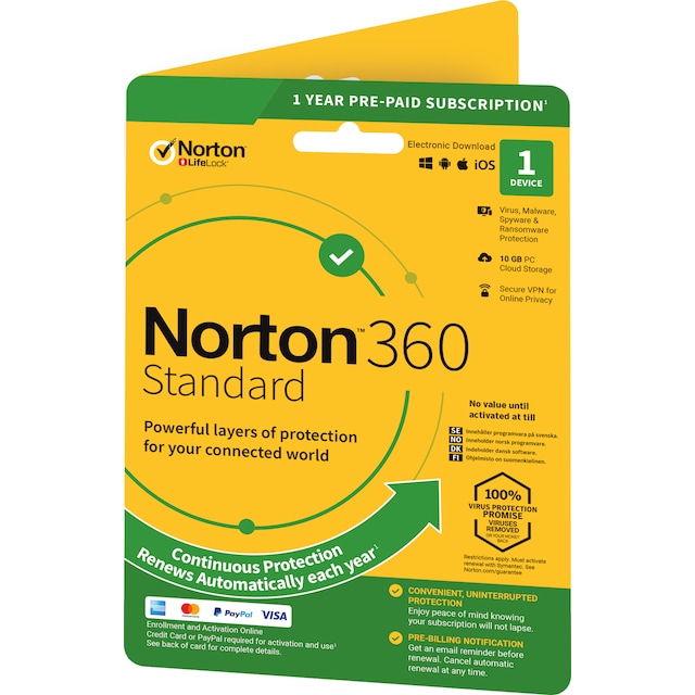 Norton 360 Standard antivirusprogam for 1 enhet (online abonnement)