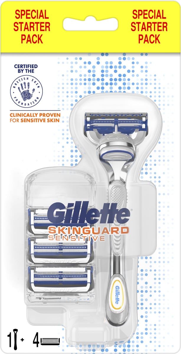 Gillette SkinGuard Sensitive barberhøvel + 4 blad 498543 - Elkjøp