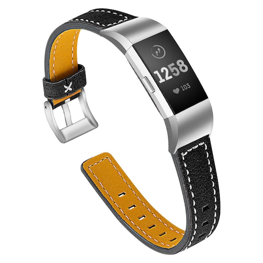 Fitbit Charge 2 armbånd lær svart - Elkjøp