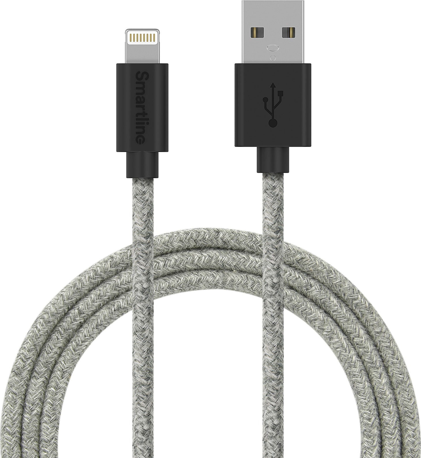 Smartline USB-A til Lightning flettet kabel 2 m (grå) - Elkjøp