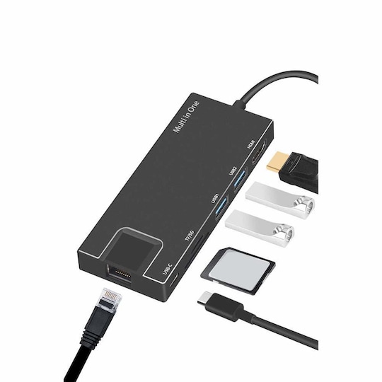 8-port USB-C-hub med HDMI, Ethernet, USB, SD / TF-kort - Elkjøp