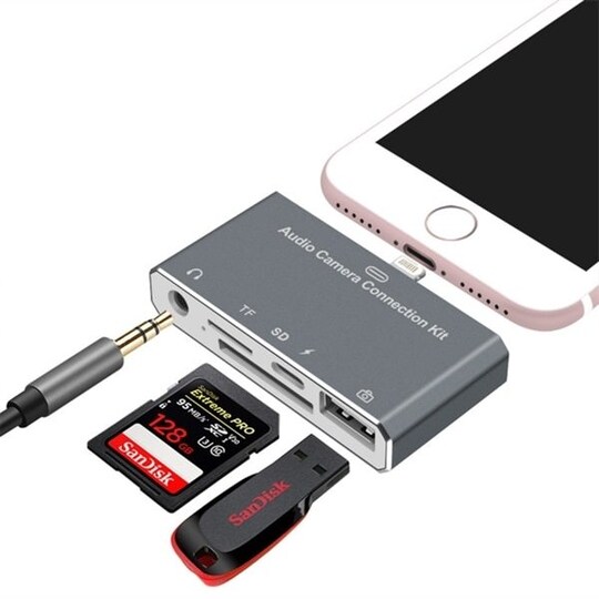 Usb kortleser 5i1 Adapter til iPhone - SD / 3,5mm Type-C - Elkjøp