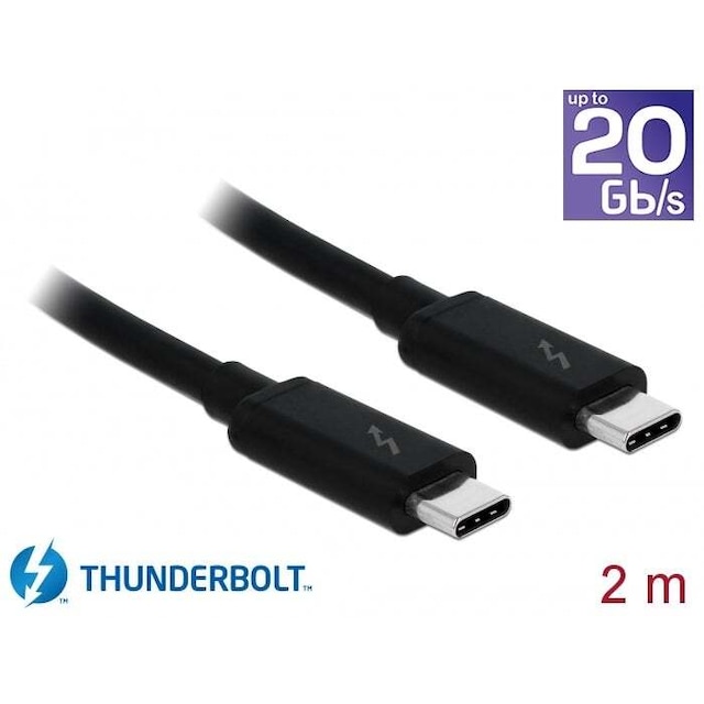 DeLock 84847 Thunderbolt3-kabel 2m 20Gbps 60W Strømforsyning USB C til USB C 4K UHD video svart