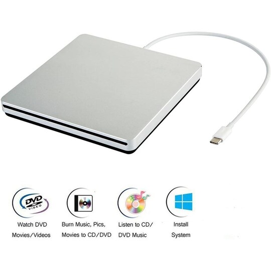 Extern CD- och DVD-spelare optisk enhet USB-C Silver - Elkjøp