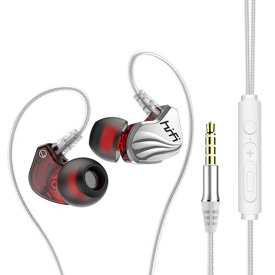 HiFi i øretelefoner 3,5 mm med volumkontroll - Sølv / rød - Elkjøp