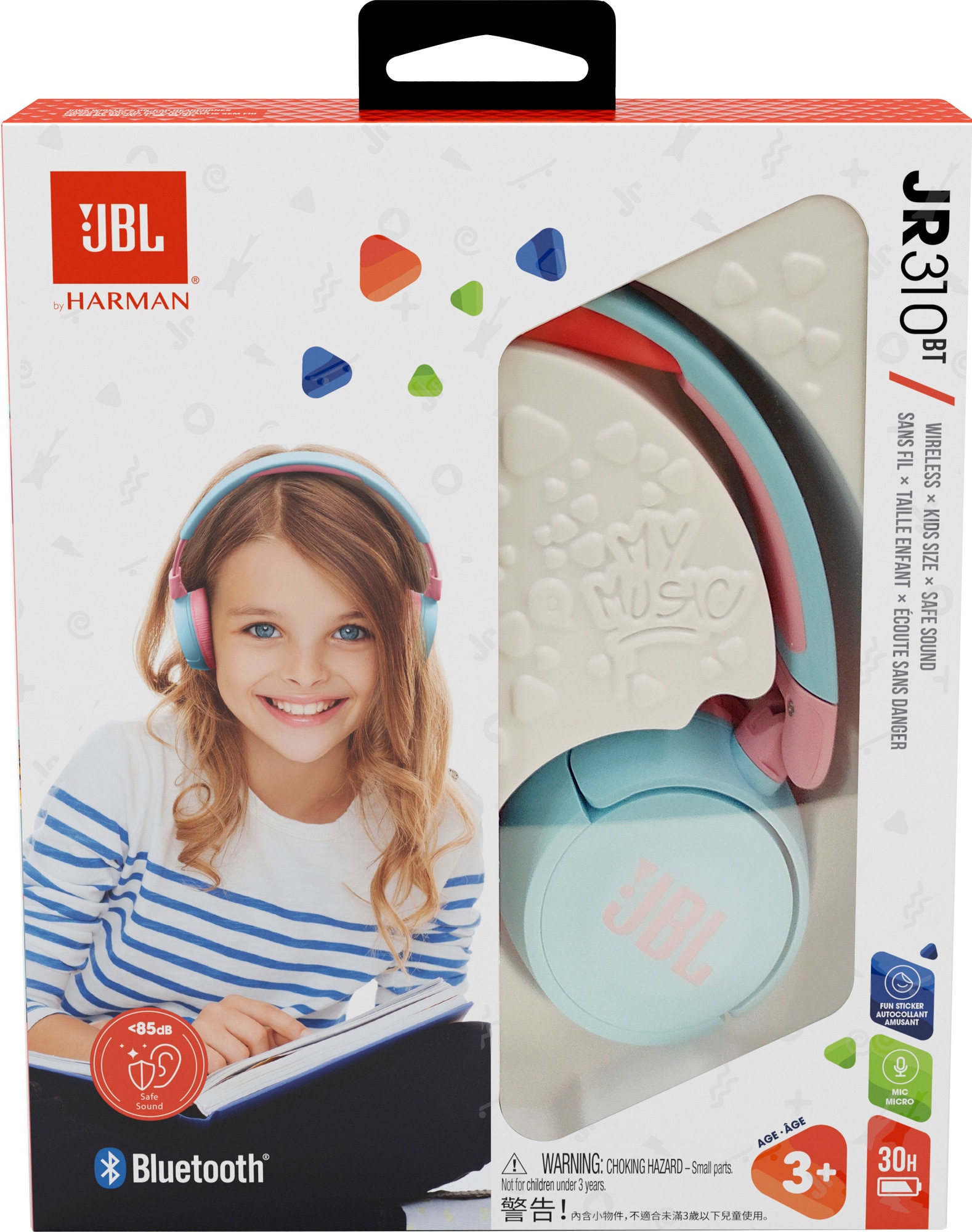 JBL Jr. 310BT trådløse on-ear hodetelefoner (blå/rosa) - Elkjøp