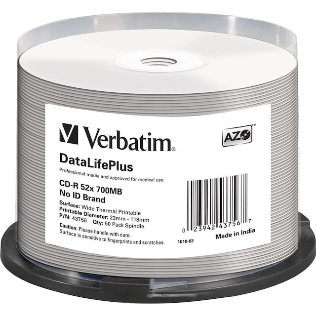 Verbatim CD-R 52x 700 MB/80 min, 50-pack sp, No ID-brand, Thermal Prin