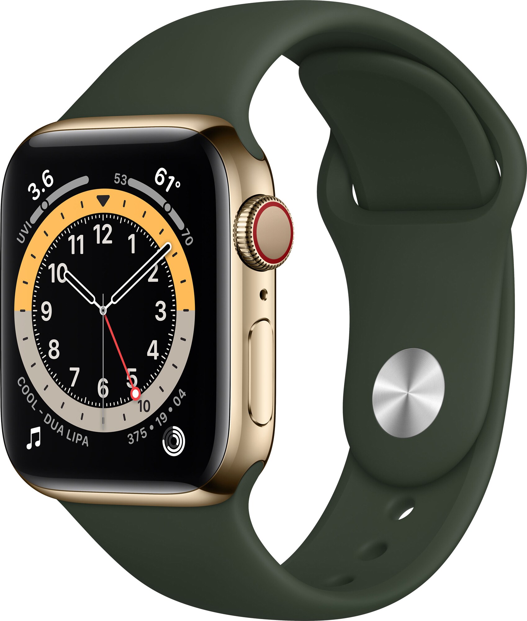 Apple Watch Series 6 40mm GPS+4G LTE (gullfarget stål/grønn sportsreim) -  Elkjøp