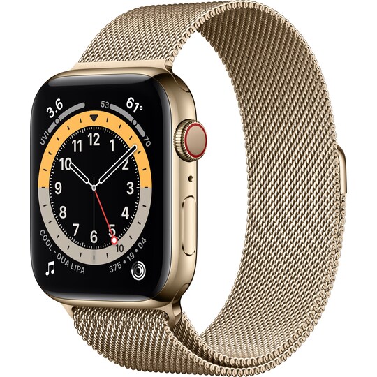 Apple Watch Series 6 44mm GPS+4G LTE (gullfarget stål/gull Mil.-reim) -  Elkjøp