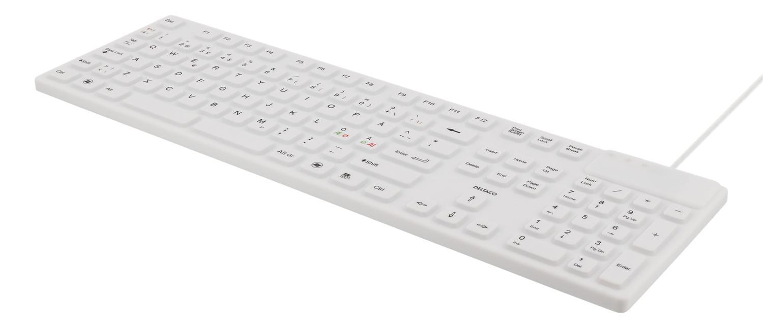 DELTACO tastatur i silikon, IP68, full størrelse, 105 taster, hvit -  Tastatur - Elkjøp