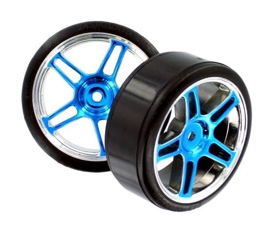 HSP Drift Tyres w. Chrome Wheels - Blue 2pcs