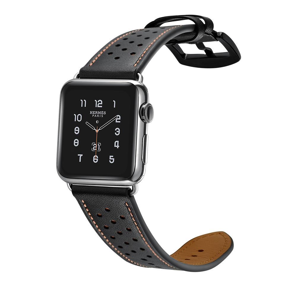 Apple Watch-armbånd i ekte lær 42 mm - svart / brun - Elkjøp