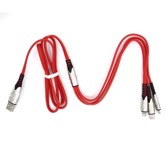 3-i-1 multilader 1,2 m for USB-C, mikro-USB og lightning - rød - Elkjøp