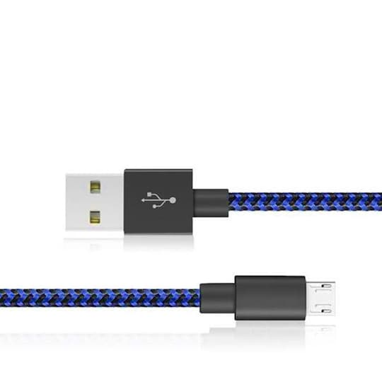 Ekstra lang ladekabel i nylon, USB til Micro USB 3m - Svart / blå - Elkjøp