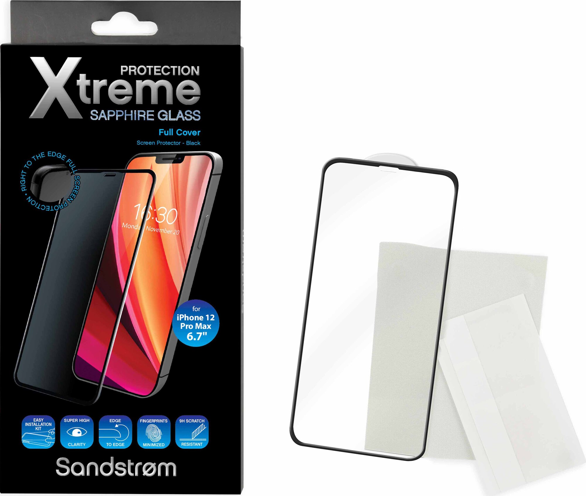 Sandstrøm Curved Glass iPhone 12 Pro Max skjermbeskytter - Skjermbeskyttere  - Elkjøp