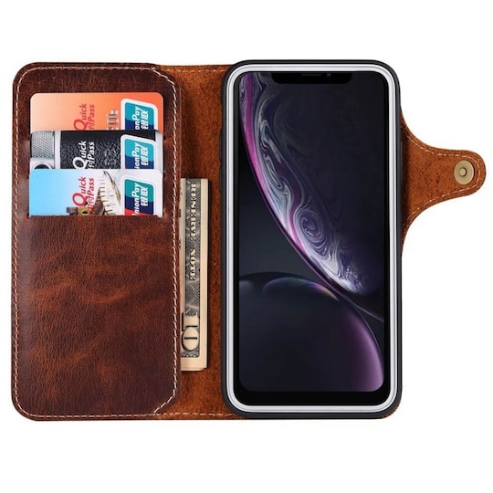 Lommebokdeksel 3-kort ekte lær Apple iPhone XR (6.1") - Mørkebrun - Elkjøp