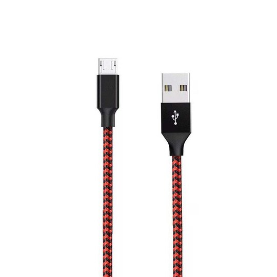 Micro USB-ladekabel 3m nylon rød / svart - Elkjøp