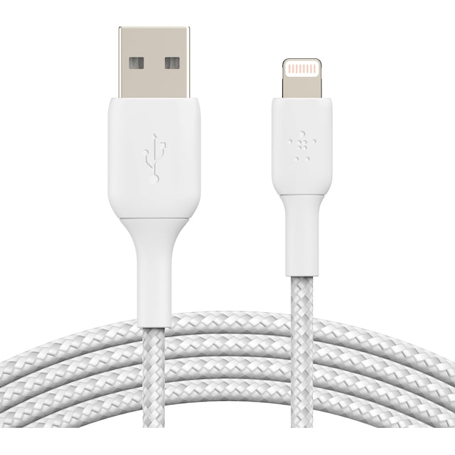 Belkin BOOST CHARGE Lightning til USB-A flettet kabel 3m (hvit)