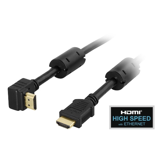DELTACO vinklet HDMI-kabel, Premium High Speed HDMI, 1,5 m, svart - Elkjøp