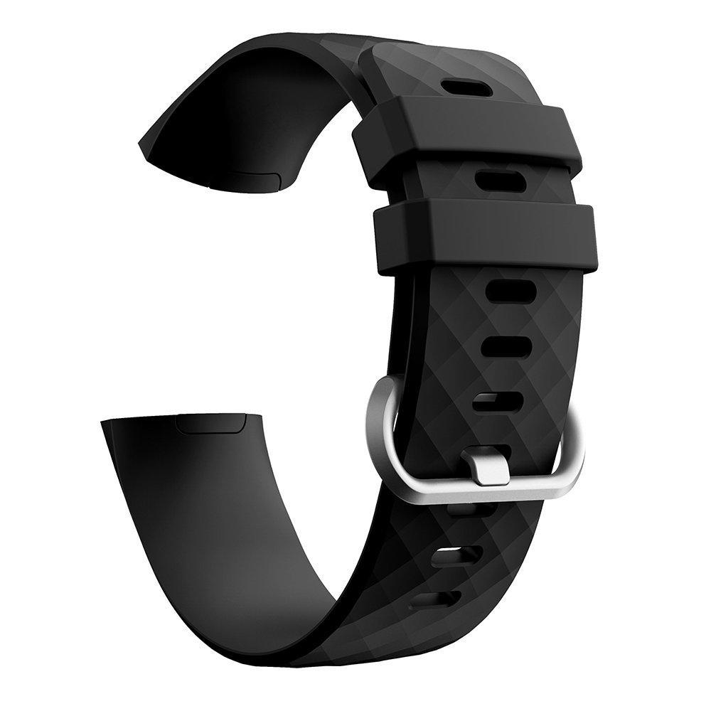 Fitbit Charge 3/4 armband silikon Svart/Silver (L) - Elkjøp