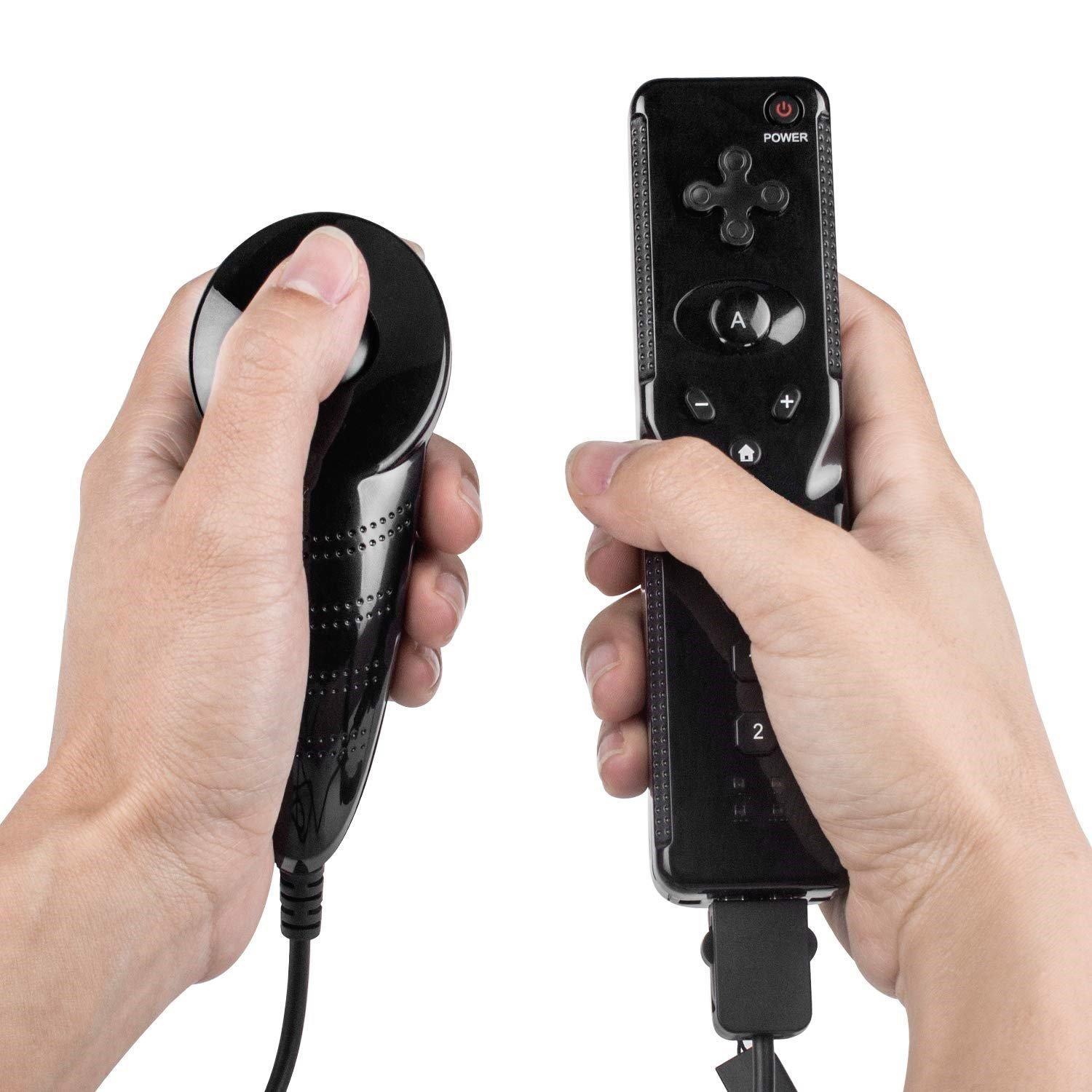Wii-fjernkontroll og Nunchuk-kontroller svart - Elkjøp
