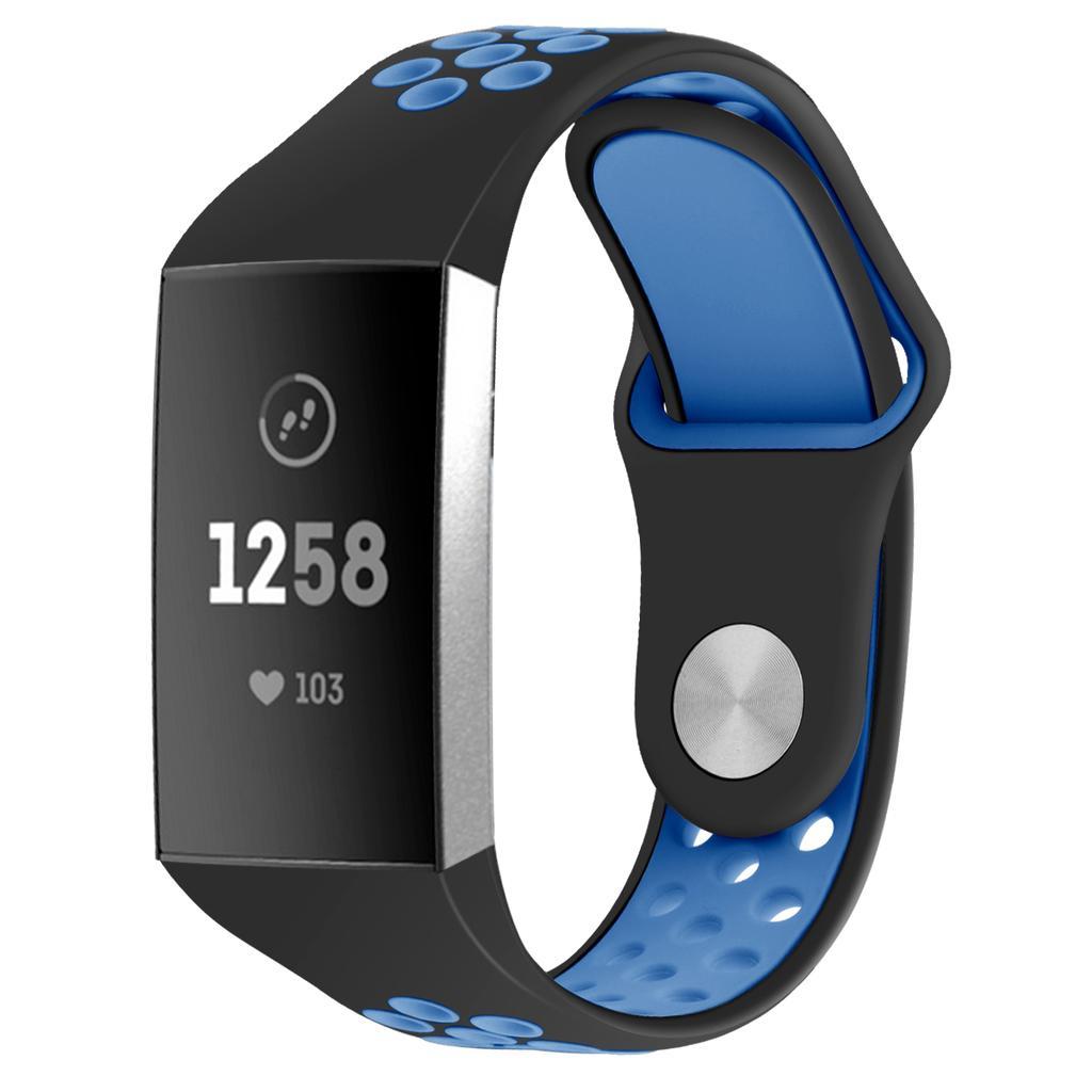 Fitbit Charge 3/4 armbånd silikon svart / blå (S) - Elkjøp