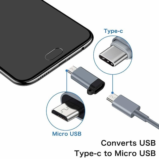 USB-C (hun) til Micro USB (hann) adapter Aluminium grå - Elkjøp